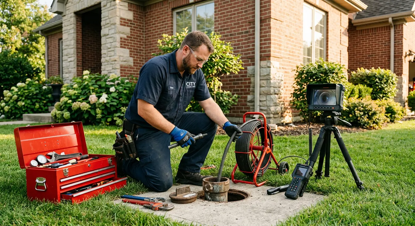 Sewer specialist with camera equipment servicing a cleanout in Antigo